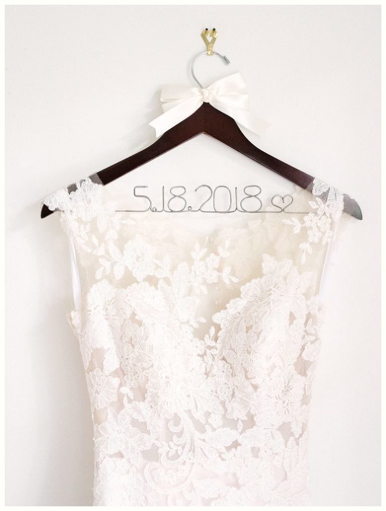 Spring Belle Meade Plantation Wedding traditional lace gown on personalized bridal hanger